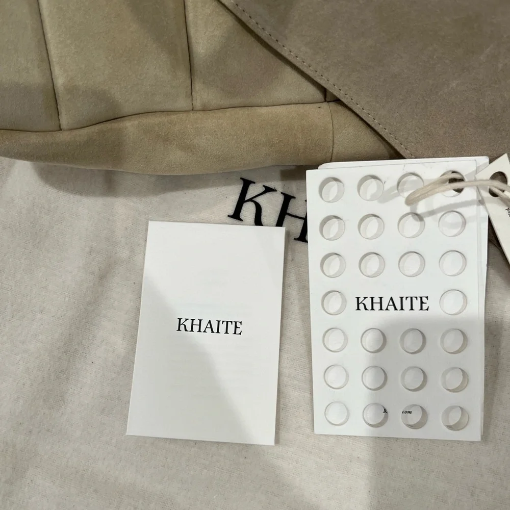 NWT KHAITE Zoe patchwork suede tote bag beige